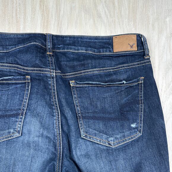 American Eagle Tomgirl Distressed Raw Hem Dark Wash Super Stretch Denim Jeans 6 - Picture 15 of 15